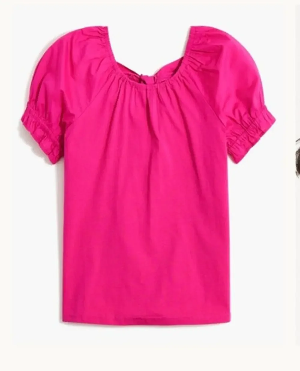 J Crew Tie Back Poplin Top Medium Fuchsia 100% Cotton Puff Sleeve Preppy Relaxed